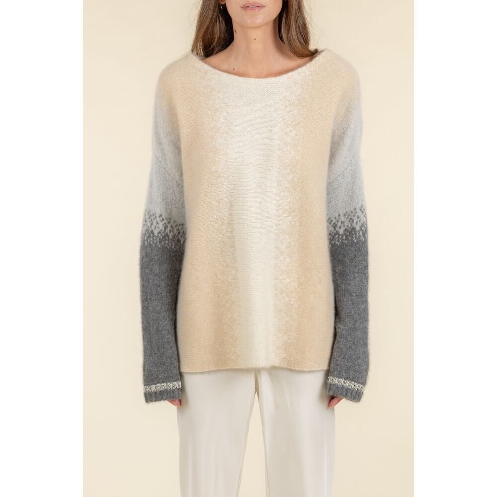 TSE LUREX OMBRE cashmere SWEATER CREME/GREY COMBO Large